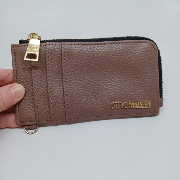 Steve Madden Wallet Small Zip Around Card Taupe Vegan Leather - Picture 3 of 10